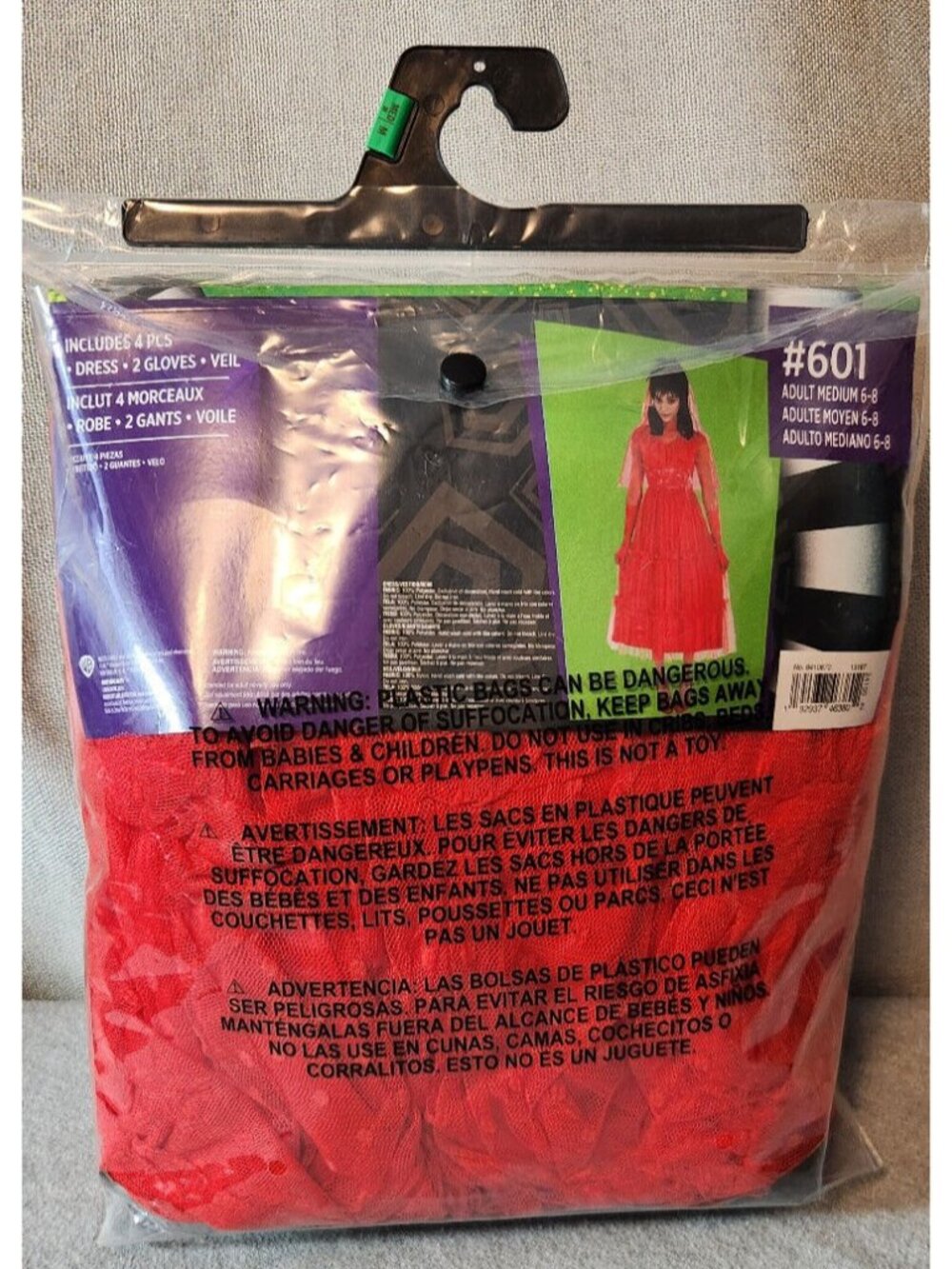 Beetlejuice Lydia Red Wedding Dress Gloves Veil 4PC Costume MEDIUM 6 - 8 NEW - Picture 4 of 4